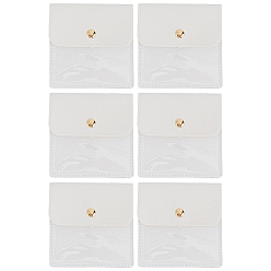 Белый 6 шт. сумки для хранения ювелирных изделий из искусственной кожи с железной кнопкой, для серьги, Кольца, , квадратный, белые, 9.6x9.4x0.5 см