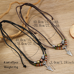 Arrow 2 шт. 2 цветные ожерелья из сплава с подвеской из фарфора, дерева и синтетической бирюзы, двухслойные шнуры из искусственной кожи, античное серебро, разноцветные, стрелка, 15.75~27.56 дюйм (40~70 см), Кулон : 30 мм, 1 шт / цвет