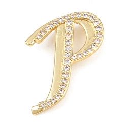 Letter P Pendentifs en laiton zircon cubique transparent, charmes de lettre, plaqué longue durée, crémaillère plaquage, sans plomb et sans cadmium, réel 18 k plaqué or, lettre p, 25x22x6.5mm, Trou: 3mm