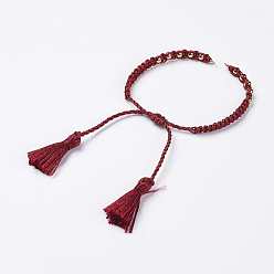 Dark Red Polyester DIY Braided Bracelet Making, with Brass Findings and Tassel, Dark Red, 9-7/8 inch(250mm), 5mm, Hole: 2mm, Tassels: 24x5mm