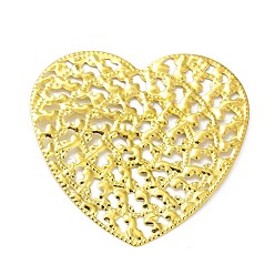 Golden Rack Plating Iron Cabochons, Hollow Heart, Golden, 50x51x0.6mm