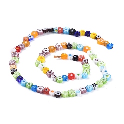 Mixed Color Handmade Millefiori Glass Bead Strands, Flower, Mixed Color, 4~7.2x2.6mm, Hole: 1mm, about 60~69pcs/Strand, 16 inch(40cm)