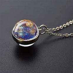 Васильковый Ожерелья с подвесками в виде светящегося круглого сплава со стеклянной планетой, платина, васильковый, 19.69 дюйм (50 см)