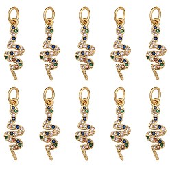 Golden 10Stk. Messing Micro Pave Zirkonia Anhänger, mit Ringe springen, langlebig überzogen, Schlange, Farbig, golden, 18x6x2 mm, Bohrung: 3 mm