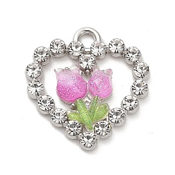 Pink Подвески из платинового сплава, cmолой, Сердце со цветками , розовые, 21.5x21x4 мм, отверстие : 2.3 мм