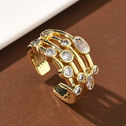 Настоящее золото 18K Открытые кольца манжеты из латуни с микропаве и кубическим цирконием, без кадмия и без свинца, долговечный, стойки покрытие, реальный 18 k позолоченный, 12 мм, внутренний диаметр: 17 мм