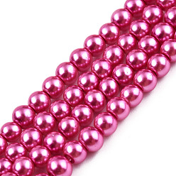 Medium Violet Red Baking Painted Pearlized Glass Pearl Round Bead Strands, Medium Violet Red, 6~7mm, Hole: 1mm, about 145pcs/strand, 31.4 inch