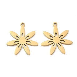 Chapado en Oro Real 18K 304 colgantes de acero inoxidable, encantos de la flor, revestimiento de iones (ip), real 18 k chapado en oro, 18x16x1.3 mm, agujero: 1.2 mm