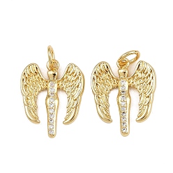 Настоящее золото 18K Латунные микро проложить кубического циркония подвески, с целью перехода в кольце, крылатые прелести, стойки покрытие, долговечный, без свинца и без кадмия, реальный 18 k позолоченный, 17x14x2 мм, отверстие : 3 мм