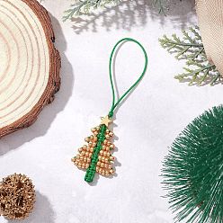 Зеленый Подвесные украшения из стеклянных бисера на рождественскую елку, с нейлоновой нитью, зелёные, 88 мм