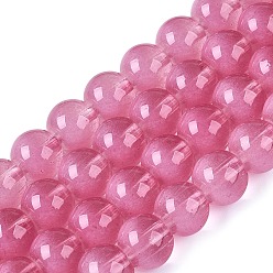 Камелия Прозрачные стеклянные нити, имитирующие кошачий глаз, круглые, камелия, 9.5~10 мм, отверстие : 1~1.4 мм, около 85~89 шт / нитка, 29.72~31.5 дюйм (75.5~80 см)