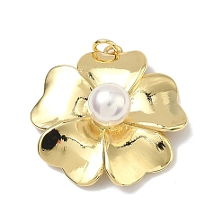 Настоящее золото 18K Латунные подвески из АБС-пластика с имитацией жемчуга, , долговечный, без кадмия и без свинца, стойки покрытие, реальный 18 k позолоченный, 30x29.5x10.5 мм, Перейти кольцо: 5x1 мм, внутренний диаметр: 3 мм