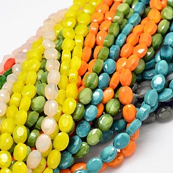 Mixed Color Electroplate Faceted Oval Glass Bead Strands, Mixed Color, 12x9x6mm, Hole: 1mm, about 40pcs/strand, 18.7 inch
