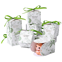 Lime Green Flower Printed Paper Candy Boxes with Ribbon, Square, Lime Green, 7x7x7cm