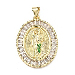 Настоящее золото 18K Религия латунь микро проложить цирконий подвески, овал с амулетами святого Иуды, без свинца и без кадмия, стойки покрытие, долговечный, реальный 18 k позолоченный, 30.5x23x4 мм, отверстие : 4.3x3 мм