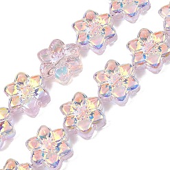 Розовый Стеклянные бусины с гальваническим покрытием , цветок, с покрытием AB цвета, с половиным покрытием, туманная роза, 12x13x5 мм, отверстие : 1 мм, около 50 шт / нитка, 25.59'' (65 см)