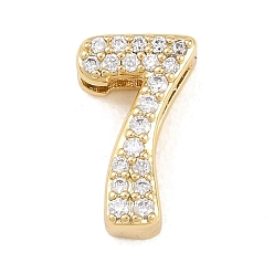 Number Латунные микро проложить кубического циркония подвески, числовые прелести, долгоиграющий, стойки покрытие, без свинца и без кадмия, реальный 18 k позолоченный, 7, 11x8.5x5 мм, отверстие : 10.5x2 мм