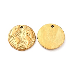 Golden Ion Plating(IP) 304 Stainless Steel Pendants, Flat Round Charm, Golden, 15x2mm, Hole: 1.2mm