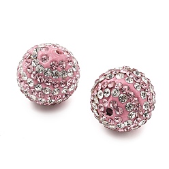 Розовый Полосатый узор полимерная глина стразы бусины, круглые, дискотечный шар бисер, светло-розовый, 16x15.5 мм, отверстие : 1.5 мм