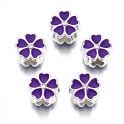Сине-фиолетовый Эмали сплава Европейский бисером, бусины с большим отверстием, без кадмия и без свинца, серебряные, цветок, синий фиолетовый, 11.5x11.5x8.5 мм, отверстие : 4.5 мм