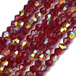 (123L) Белый крем непрозрачный блеск Гальванизируйте прозрачное стекло бисер нитей, двухконусные, с покрытием AB цвета, граненые, с половиным покрытием, огнеупорный кирпич, 4.5x3.5~4 мм, отверстие : 0.8~1 мм, около 82~83 шт / нитка, 12.01''~12.20'' (30.5~31 см).