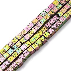 (966) Внутренний цвет Кристалл / Лиловато-лиловый на подкладке Гальванические бусины из натуральной лавы, кубические, с покрытием цвета радуги, 3x3x3 мм, отверстие : 1~1.2 мм, около 133 шт / нитка, 16.14'' (41 см)