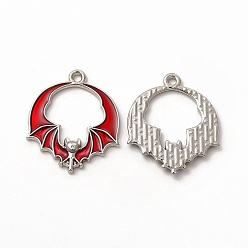 (123L) Белый крем непрозрачный блеск Стойки обшивки сплава эмали подвески, без кадмия, без никеля и без свинца, Хэллоуин тема, очарование летучей мыши, платина, огнеупорный кирпич, 19x23x2 мм, отверстие : 1.6 мм