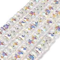 Прозрачный Прозрачные стеклянные бусины гальваническим пряди, с половиным покрытием цвета радуги, граненые, баррель, прозрачные, 7.5x5 мм, отверстие : 1.6 мм, около 64 шт / нитка, 14.69'' (37.3 см)
