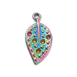 Rainbow Color Ion Plating(IP) 304 Stainless Steel Pendant Rhinestone Settings, Leaf, Rainbow Color, Fit For 1.5mm Rhinestone, 19x9x2mm, Hole: 1.4mm
