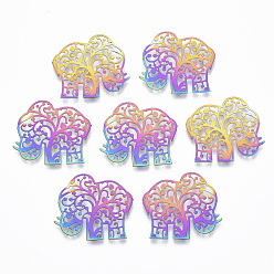 Rainbow Color Ion Plating(IP) 201 Stainless Steel Joiners Links, Etched Metal Embellishments, Elephant, Rainbow Color, 22x25.5x0.4mm