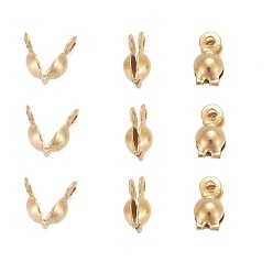 Golden Ion Plating(IP) 304 Stainless Steel Bead Tips, Calotte Ends, Clamshell Knot Cover, Golden, 8x4mm, Hole: 1mm