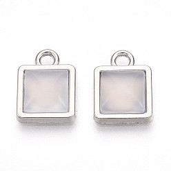 Платина Квадратные подвески из сплава смолы, подвески из искусственного камня, граненые, платина, 12.5x9.5x3.5~4 мм, отверстие : 1.8 мм