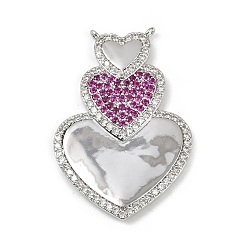 Платина Латунные микро проложить кубического циркония подвески, сердце, долговечный, без кадмия и без свинца, стойки покрытие, платина, 36x25x3.5 мм, отверстие : 1 мм