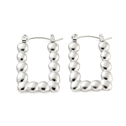 Stainless Steel Color Rectangle Bubble 304 Stainless Steel Hoop Earrings for Women, Stainless Steel Color, 26x19x2.5mm
