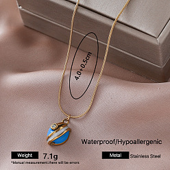 Deep Sky Blue 304 Stainless Steel Enamel Planet Pendant Necklaces for Women, with Clear Cubic Zirconia, Golden, Deep Sky Blue, 15.75 inch(40cm)