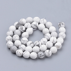 Howlite Natural Howlite Beads Strands, Faceted, Round, 8~8.5mm, Hole: 1mm, about 47pcs/strand, 15.5 inch
