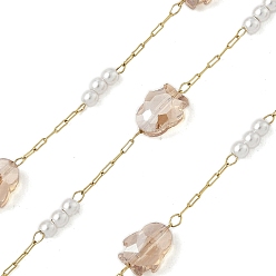 Верблюжий 304 кабельные цепи из нержавеющей стали, пингвин, со стеклом и АБС-пластиком, имитация жемчуга, ионное покрытие (ip), реальный 18 k позолоченный, пайки, с катушкой, верблюжие, 8x6x4.5 мм, около 32.81 футов (10 м) / рулон