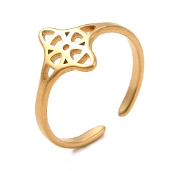 Doré  Placage ionique (ip) 304 anneau de manchette en acier inoxydable, anneau ouvert de fleur évidée pour les femmes, or, taille us 7 1/4 (17.5 mm)