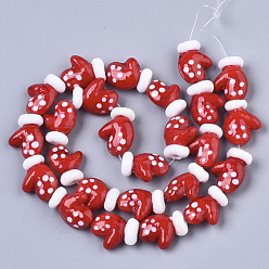 Red Handmade Lampwork Beads Strands, Christmas Gloves, for Christmas, Red, 19~20x15x9~10mm, Hole: 1.8mm, about 25pcs/Strand, 18.90''(48cm)