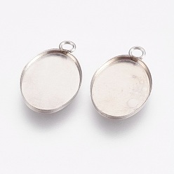 Нержавеющая Сталь Цвет Устойчив к потускнению 304 подвеска из нержавеющей стали с кабошоном, чашки безель с краями, овальные, цвет нержавеющей стали, лоток : 14x10 мм, 16.5x10.5x1 мм, отверстие : 1.8 мм