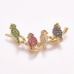 Золотой Латунные микро проложить кубического циркония подвески, птица, золотые, 17x35x4 мм, отверстие : 0.5 мм