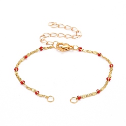 Красный Эмалированные браслеты, с латунными цепями lumachina, 304 застежки-клешни и прыгающие кольца из нержавеющей стали, красные, 5-1/2 дюйм (14 см), отверстие : 2.5 мм