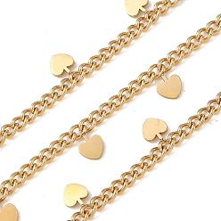 Золотой 304 из нержавеющей стали обуздать цепи, ионное покрытие (ip), несварные, с катушкой, с сердцем прелести, золотые, 8.5x5x1.5 мм