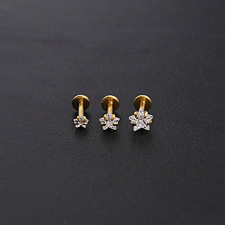 Звезда 304 лабреты из нержавеющей стали без резьбы, с четким кубического циркония, золотые, звезда, 4x4 мм, полюс: 6 мм
