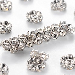 Crystal Brass Rhinestone Spacer Beads, Grade A, Wavy Edge, Platinum Metal Color, Rondelle, Crystal, 6x3mm, Hole: 1mm