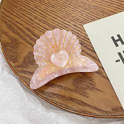 Pink Заколки для волос в форме когтей из ацетата целлюлозы, форма ракушки с рисунком в виде сердца, розовые, 47x74 мм