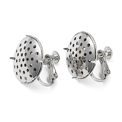 Платина Серьги-клипсы в форме сита из латуни, без кадмия, без никеля и без свинца, филигранные плоские круглые, платина, 18.5 мм, отверстия : 1.2 mm и 2 мм