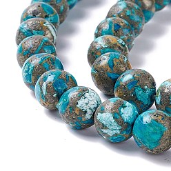 Blue Assembled Synthetic Pyrite and Dyed Howlite Beads Strands, Round, Blue, 8mm, Hole: 1.2mm, about 49~50pcs/strand, 15.94''(40.5cm)