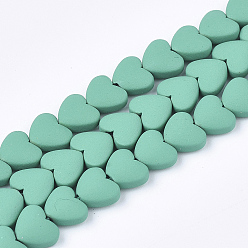 Medium Sea Green Spray Painted Non-magnetic Synthetic Hematite Beads Strands, Heart, Medium Sea Green, 5x6x3mm, Hole: 0.5mm, about 75pcs/strand, 15.7 inch