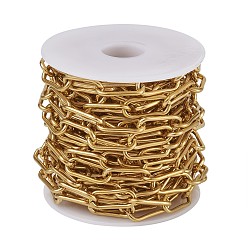 Real 18K Gold Plated Ion Plating(IP) 304 Stainless Steel Paperclip Chains, Drawn Elongated Cable Chains, Unwelded, with Spool, Real 18K Gold Plated, 17x7x1.6mm, about 16.4 Feet(5m)/roll